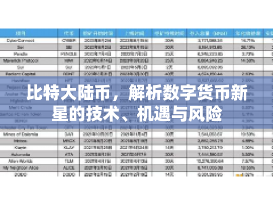 比特大陆币，解析数字货币新星的技术、机遇与风险