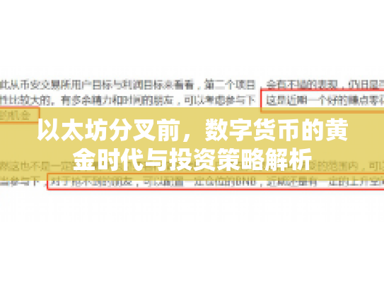 以太坊分叉前，数字货币的黄金时代与投资策略解析